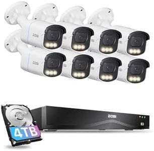 ZOSI 4K 8MP 16CH PoE Security Camera System, 8pcs 3K 5MP C186 Aurora Lux True Full Color Night Vision Outdoor Indoor PoE Wired Cameras, Person/Vehicle Alerts, Light & Siren, Two-Way Talk, with 4TB HDD