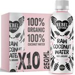 REBEL KITCHEN | Raw Organic Coconut Water | 100% Organic from Young Green Coconuts | No Added Sugars, Preservative-Free | Low-Calorie Natural Hydration | 10 x 250ml