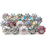 BELLE VOUS Assorted Ceramic Cabinet Drawer Door Knobs (20 Pack) - Includes Fixing Hardware - Mix of Multi-Colour Vintage Round Pull Handles for Kitchen Cupboards, Dressers, Wardrobes & Cabinets