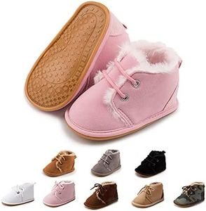 Zoolar Baby Unisex Warm Snow Boots Newborn Leather Fur Lace Up Ankle Anti-Slip Rubber Texture Sole Toddler Prewalker Winter Crib Shoes