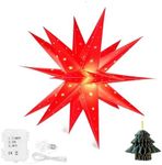 YPGFDZYDHH 18" Moravian Star Outdoor Light - LED 3D Christmas Tree Topper Lamp with Timer Function, Moravian Lighted Used to Decorate Christmas Trees, Courtyards, Porch-Star Cutout(Red)