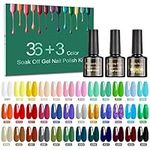 Erarrow 39 Pcs Gel Nail Polish Set, Nail Polish 36 Colors, Popular Nail Art Colors UV LED Soak Off Nail Gel Kit with Glossy & Matte Top Base Coat, 8ML