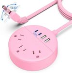 Pink 2 Prong Power Strip with USB-C, NTONPOWER 1875W/15A 2 Prong to 3 Prong Outlet Adapter, Rotating Plug,Pink Extension Cord 5 FT,3 Outlets 4 USB Port, Ideal for Old House, Vanity Desk, Office,Travel