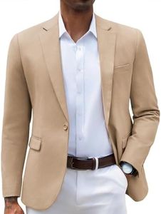 COOFANDY Mens Casual Blazer Slim Fit Sport Coats One Button Stylish Business Suit Jacket, Khaki, Large