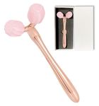 3D Face Roller Massager, Real Rose Quartz Jade Roller for Face Lift/Eyes Puffiness/Jawline Sculpting, Anti-Wrinkle& Aging/V-Shaped Gua Sha Massage Tool