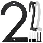 Black House Number, 20cm Large, Floating House Number Plaque, Street Door Number made from ABS Plastic with 3D Effect for Office Doors, Mailboxes, Garages - Digit (2)