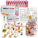 COOLORCAT Paint Pre-Drawn Canvas Cute Decoden 60+ Charms Craft Kit, 24 Acrylic Markers DlY Art Supplies Arts and Crafts for Kids Ages 6-12 Toys Girls Boys Birthday Gift (Kitty Bakery)