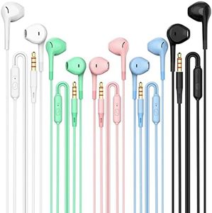 Earbuds Headphones 5 in One Pack, Wired Earbud with Heavy Bass Stereo Noise Blocking, Microphone, Compatible with iPhone, Android Phones, Laptops, Computers, iPad or Any Device with 3.5mm Interface