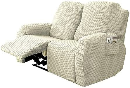 XUANZYANG 2 Seater Recliner Sofa Cover Protector Chair Loveseat Couch Slipcover with Pockets Thick Jacquard Furniture Protector (Beige)