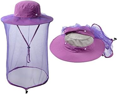 ZffXH Mosquito Fly Head Net Hat Netting Fishing Cap Bee Beekeeping Beekeeper Veil Hats for Men Women, Purple