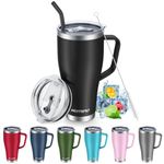 Hamino 30 oz Tumbler with Handle, Double Wall Vacuum Insulated Tumblers with Spillproof 2 Lids Straw—Keep Drinks Cold 24h—Stainless Steel Travel Coffee Mug for Hot Iced Coffee Cola Tea Beer(Black)