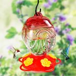 JALAMWANG Glass Hummingbird Feeders for Outdoors Hanging 15 oz Sealed and Leak- Proof Easy to Clean and Fill Containing Ant Moat, for Attract Hummingbird (Pack of 1, Red)