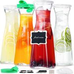 4 Pack Liter Glass Water Carafe Pitchers with Lids and 2 Pour Spouts, 32 Oz Milk Juice Containers for Fridge, Glass Juice Pitchers With Reusable Chalkboards for Mimosa Bar, Party, Drink Dispensers