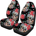 Biyejit Red Floral Skull Car Seat Covers Full Set Truck SUV Sedan Auto Protector Case Universal Fit Interior Decor Accessory