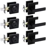 goldenwarm 3 Pack Black Door Handle with Deadbolt, Square Contemporary Matte Black Exterior Door Lock Set with Deadbolt, Heavy Duty Zinc-alloyed Front Entry Door Locksets with Deadbolt