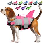 EMUST Shark Life Jackets for Dogs, Adjustable Ripstop Dog Life Vest for Water Safety Pet Life Vest with Rescue Handle Safety Vest for Swimming Pool Beach Boating, (L,Pink)