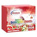 Binbata Laundry Detergent Strips 200 Loads, Hypoallergenic Eco-Friendly Scarlet Encounter Scent Laundry Detergent Sheets, Plastic Free Liquidless Laundry Sheets Detergent Suitable for Sensitive Skin