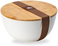 Lotus Bamboo Salad Bowl Kit | 64oz | Comes with Three 4oz Leakproof Cups and Removable Tray | Easy to Clean, Dishwasher Safe, Microwave Safe | Portable Bento Bowl Set for Salads to Go