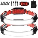 Headlamp Rechargeable 2 Packs,1500 Lumen 6 Modes LED Headlamp with Tail Red Light(Individual Control),Wide Beam Illumination Waterproof Lampe Frontale,Head Lamp for Running Hardhat Headlight