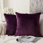 MIULEE Decorative Velvet Cushion Covers 45cm x 45cm/Square Throw Pillowces for Sofa Bedroom with Invisible Zipper 18x18 Inch Aubergine Purple Sets of 2