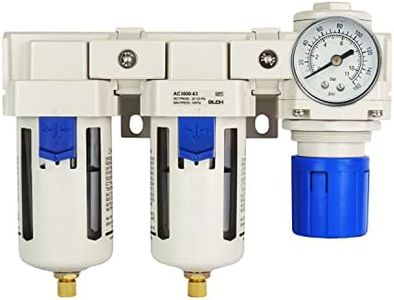 3/8" NPT Air Compressor Filter - Double Compressed Air Dryer Air Compressor Regulator AC3000-03 Semi-Auto Drain Poly Bowl Gauge 0-160 PSI 5μm Brass