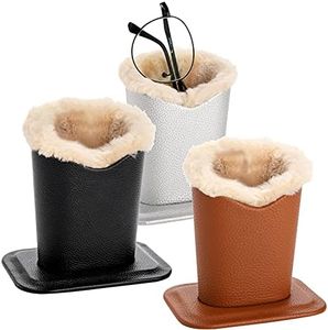 ZOOFOX 3 Pack Eyeglass Holder, PU Leather Glasses Display Stand Plush Lined with Base for Desks, Nightstands