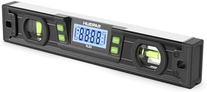 Huepar Professional 10-Inch Digital Torpedo Level and Protractor, Spirit Bubble Electronic Inclinometer, IP54 Dust/Water Resistant, Bright LCD Display, V-Groove Magnetic Base, Include Carrying Bag