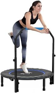 HOMCOM 40" Foldable Mini Trampoline Fitness Trampoline Rebounder for Adults with Adjustable Foam Handle, for Indoors, Outdoors, Cardio Training, 150kg Weight Capacity, Blue