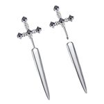 Jumcew Sword Earrings Dagger Earrings for Women Goth Earrings Dagger Knife Earrings Dagger Sword Stud Earrings Black Cubic Zirconia Punk Dagger Earrings Jewelry for Girl Silver