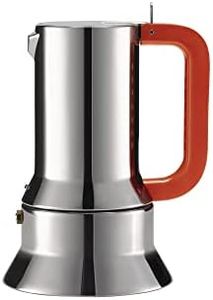 Alessi 9090/3 100 Manico Forato Caffettiera Espresso di Design 3 Tazze, in Acciaio Inossidabile 18/10 con Fondo Magnetico, Manico Forato e Colorato, Arancio