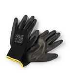 12 Pairs of Work Gloves M (8) Nylon PU coated CAT II available XS extra-small (6),S small (7), M medium (8), L large (9), XL x-large (10), XXL xx.large (11) seamless multi-purpose black colour coded