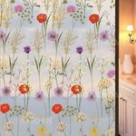 ONEHOME Vinyl Frosted Privacy Glass Film for Window, Office, Door, Bathroom, Home - Self Adhesive Decorative Sticker Wallpaper Sheet (Floral Design, 12x25)