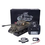 rcxperts 1/16 2.4G RC Tank US M4A3 Sherman Medium Tank, Steel Gear Box Retractable Long Barrel 360° Rotating Turret Smoking Light Sound Launch BB Ammunition Infrared Ray