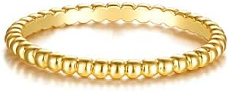 GNIRTSI Gold Beaded Ring for Women 2MM Tiny Full Ball 14K Gold Plated Minimalist Stack Thin Band Finger Jewelry Size 6