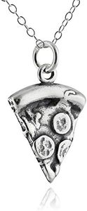 Sterling Silver 3D Slice of Pizza Charm Necklace 18 Chain