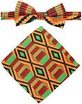 Vittorio Farina XL Bow Tie, Pocket Square & Flower Lapel Pin by Classy Cufflinks (Kente #2)