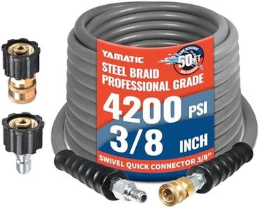 YAMATIC Non Marking 3/8" Pressure Washer Hose 50FT 4200 PSI, Kink Resistant Swivel 3/8" Quick Connect, Rubber Steel Braided Wear Resistant Industry Grade for Hot/Cold Water Gas Power Washer
