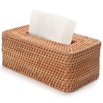 YANGQIHOME Square Rattan Tissue Box Cover, Hand Woven Wicker Tissue Holder, Tissue Box Square for Living Room, Dining Table, Bedroom, 26 x 10.5 x 15.5 cm, Natural