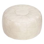 Thgonwid Unstuffed Handmade Moroccan Round Pouf Foot Stool Ottoman Seat Faux Leather Large Storage Bean Bag Floor Chair Foot Rest for Living Room, Bedroom or Wedding Gifts (Ivory white)