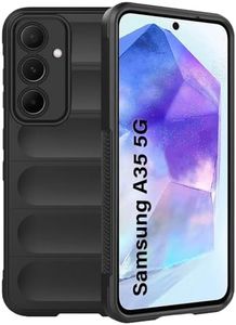 TheGiftKart Liquid Silicon Back Cover Case for Samsung Galaxy A35 5G | Shockproof Military Grade Protection | Micro-Fibre Cloth On Inner Side | Built-in Anti-Slip Grip Samsung A35 Cover (TPU, Black)