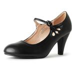 Kitten Heels Mary Jane Pumps By Zooshoo- Adorable Vintage Shoes- Unique Round Toe Design With An Adjustable Strap,Black,10 B(M) US