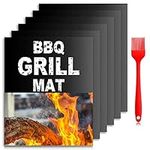 BBQ Grill Mat Nonstick for Barbecue Grilling Sheets Oven Liner Outdoor Cooking Baking, Set of 6+1 (Black)