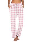 Ekouaer Women Pajama Pants Comfy Pj Bottom with Pockets Stretch Plaid Sleepwear Light Pink and White Plaid Small