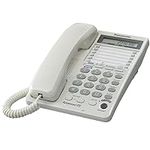 Panasonic 2-Line Integrated Corded Telephone System with 16-Digit LCD, Speakerphone, Clock, Hearing Aid Compatibility and 3-Way Conferencing - KX-TS208W (White)