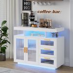 Sideboard Buffet Cabinet with Storage with 3 Drawers and 2 Doors, Auto-Sensor RGB Lights Console Table with Charging Station,Touch Control Console Coffee Bar Table for Kitchen,Dinning(White)