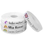 100 Personalised Iron-on White Fabric Labels to Mark Your Clothes with Colorful Icons. Gentle with Your Kids Skin, for Children's School Uniform. (Fantasy)