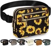 Capolo Fanny Packs for Women Fashion Waist Packs Bag with Adjustable Strap and 4 Zipper Pockets Waterproof Everywhere Crossbody Belt Bag for Workout Running Travelling, Sunflower, Medium, Casual Waist