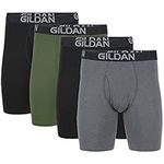 Gildan Men's Cotton Stretch Boxer Brief, Multipack, Black Soot/Heather Dark Grey/Green Midnight (4-Pack), Small (Pack of 4)