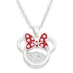 Disney Women and Girls Birthstone Jewelry - Minnie Mouse Cubic Zirconia Shaker Pendant Necklace, Silver Plated, 18+2" Extender, M, Crystal