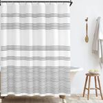 jinchan Black and White Fabric Shower Curtain for Bathroom Modern Black Striped Spring Water Repellent in Bath 70x72 inches Long Shower Curtains Set with Curtain Hooks